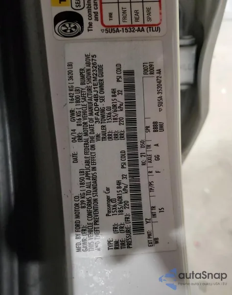 2014 Ford Fiesta Se z USA, uszkodzony, nr VIN 3FADP4BJ1EM232675